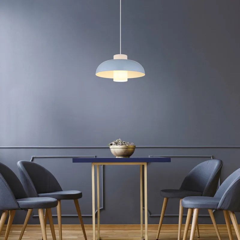 Lowe hanglamp, blauw mat, Ø 38 cm, metaal de Globo en Matblauw, Opaal – photo produit