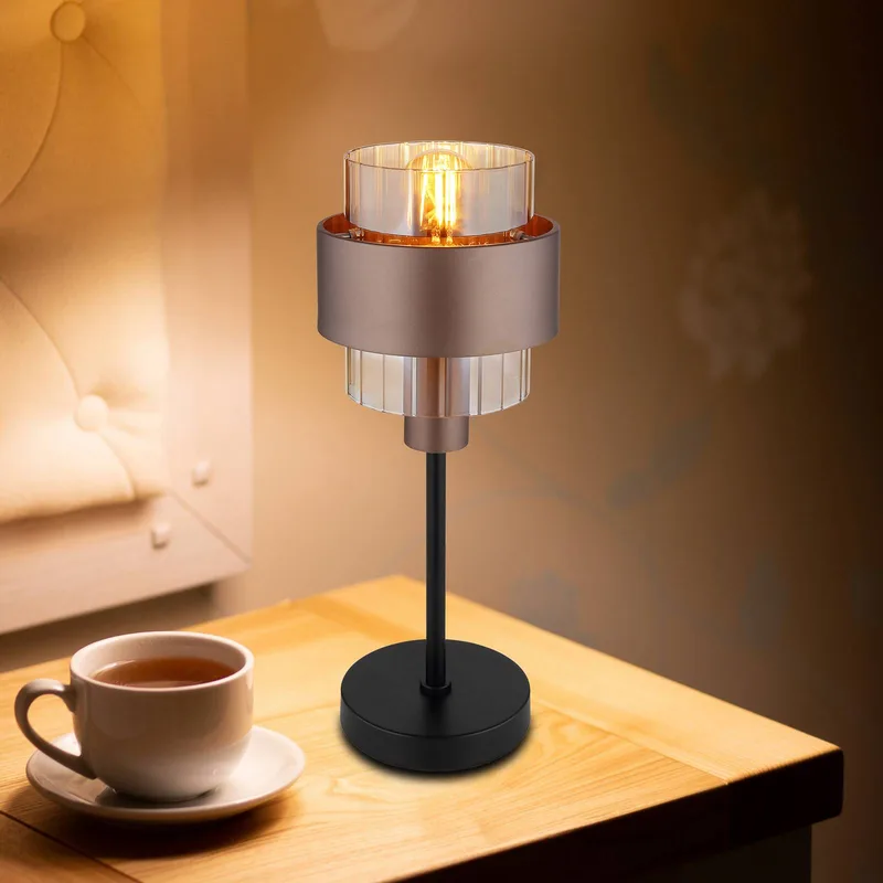 Milley tafellamp, hoogte 47 cm, bronskleurig, metaal de Globo en Bronskleurig, Amberkleurig, Helder, Noir – photo produit