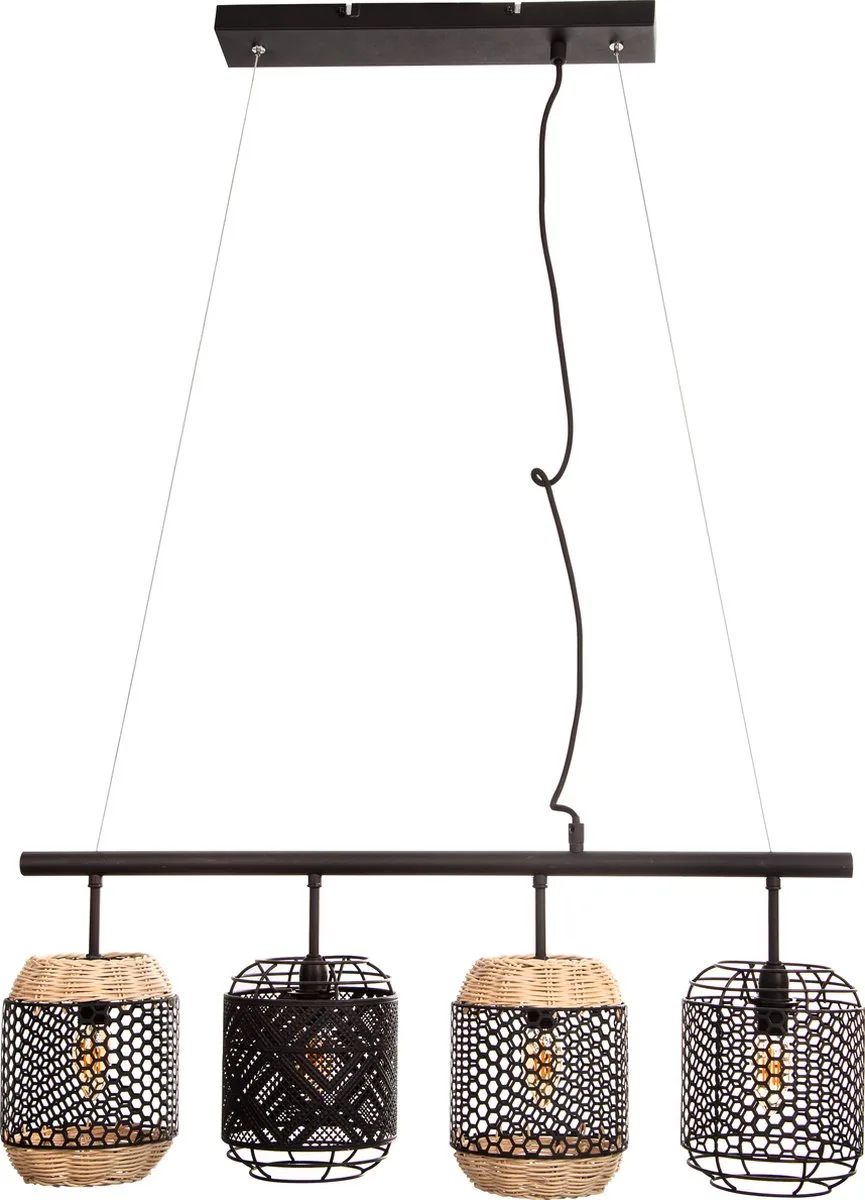 MLK - Hanglamp - 105 - 4 Licht punten - E14 - 40 Watt - Zwart de Globo en Marron – photo produit