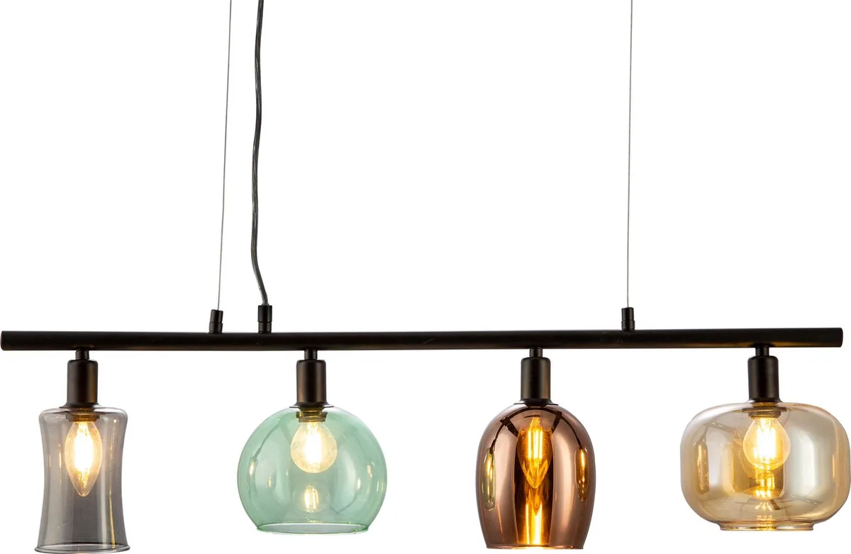 MLK - Hanglamp - 4 Lichts - Hanglamp met 4 lampen in verschillende kleuren: groen, koper en oranje de Globo en Gris – photo produit