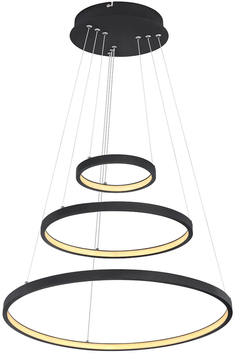 Moderne hanglamp met drie LED ringen | Ø 51CM | Woonkamer | Eetkamer de Globo en Noir – photo produit
