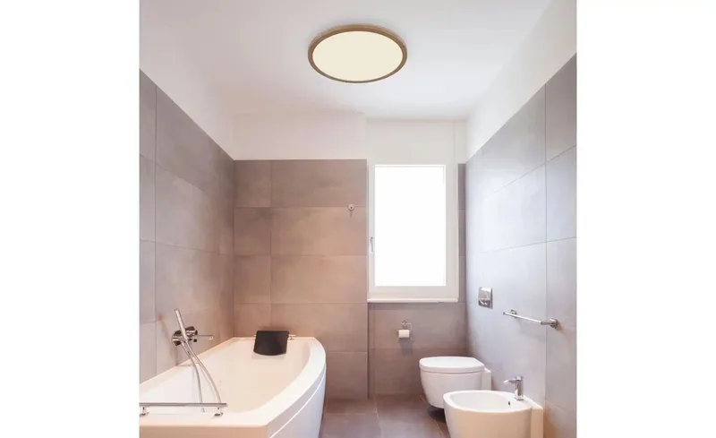 Moderne LED Plafonnieres Sapana 1 Lichtpunt Rond Kunststof Slaapkamer Gang/Hal Badkamer Keuken Dimbaar IP44 Diameter 29,5cm von Globo in Hout – Produktfoto 3 von 3