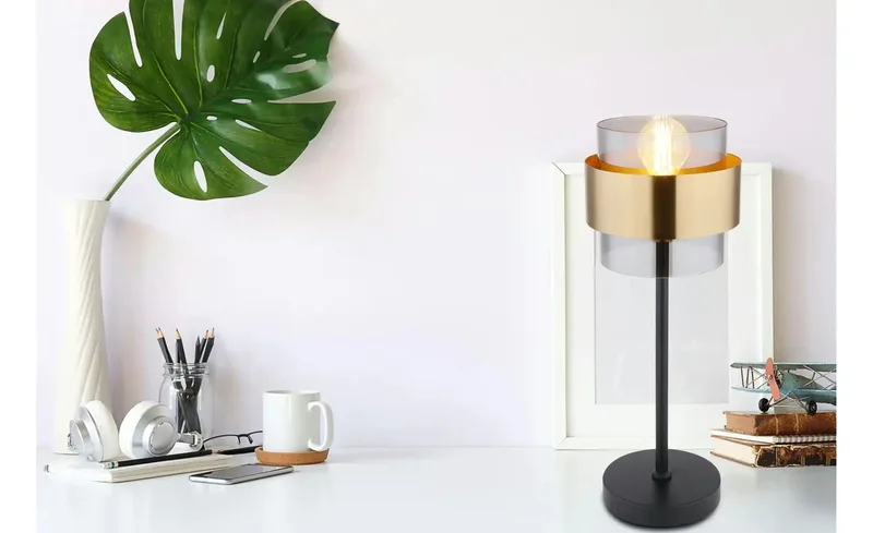 Moderne tafellamp met rookglas | E27 | Metaal | Woonkamer | Slaapkamer van Globo in Messing – productfoto 2 van 3
