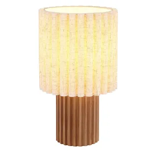 Nachttischlampe, Leuchtmittel nicht inklusive, Tischleuchte Holz Textil Schalter am Kabel Tischlampe H 30 cm fra Globo i Brun – produktbillede 2 af 5