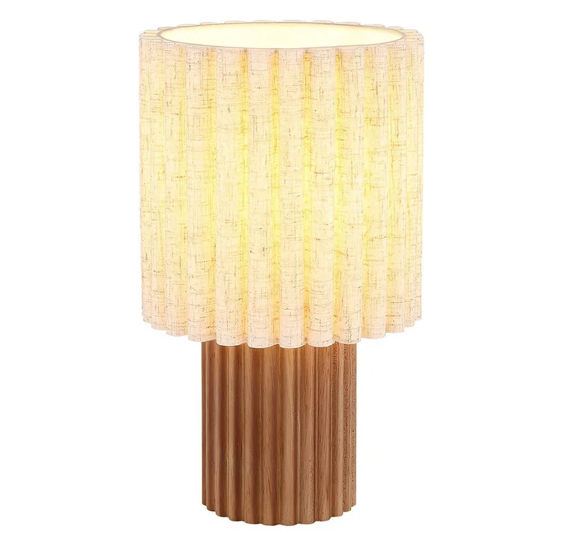 Nachttischlampe, Leuchtmittel nicht inklusive, Tischleuchte Holz Textil Schalter am Kabel Tischlampe H 30 cm fra Globo i Brun – produktbillede 2 af 5