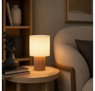 Nachttischlampe, Leuchtmittel nicht inklusive, Tischleuchte Holz Textil Schalter am Kabel Tischlampe H 30 cm fra Globo i Brun – produktbillede 4 af 5