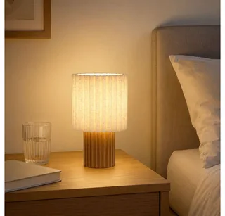 Nachttischlampe, Leuchtmittel nicht inklusive, Tischleuchte Holz Textil Schalter am Kabel Tischlampe H 30 cm fra Globo i Brun – produktbillede 3 af 5