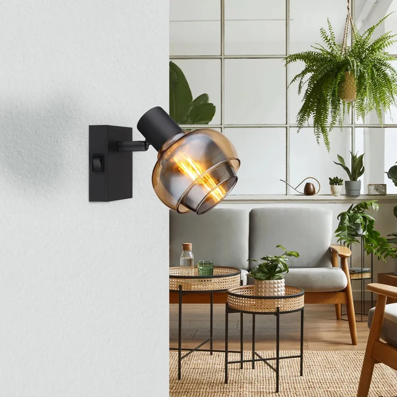 Opbouwspot / Wandspot TOKKI 1-lichts E14 26cm van Globo in Zwart – productfoto
