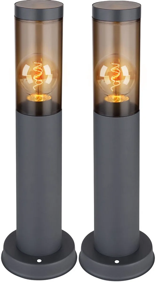 Padlamp meerpaallamp buitenvoet tuinlampen antraciet, balkon vloerlamp, roestvrij staal smoke-kleurig, 1x E27 fitting, DxH 7,6x45cm, set van 2 von Globo in Grau – Produktfoto