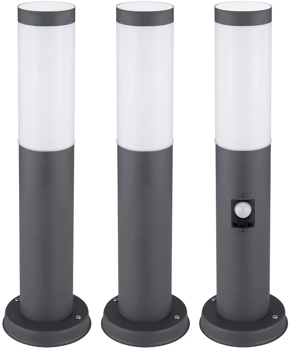 Path light outdoor vloerlamp Vloerlamp met bewegingsmelder Tuinlamp roestvrij staal, E27, DxH 12,7x45 cm, set van 3 fra Globo i Antracit – produktbillede