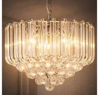 Pendelleuchte, Leuchtmittel nicht inklusive, Kronleuchter Kristall Design Chrom 4-Flammig Höhenverstellbar de Globo – photo produit 1 sur 3
