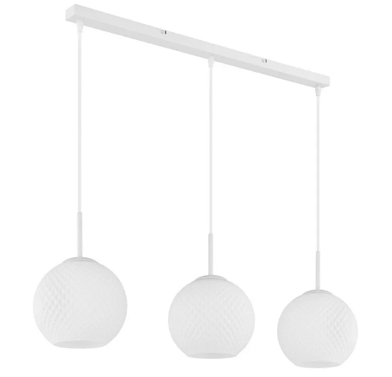 Pendelleuchte, Leuchtmittel nicht inklusive, Pendelleuchte Metall matt Glaskugel mit drei Lampen von Globo in Weiß – Produktfoto 4 von 5