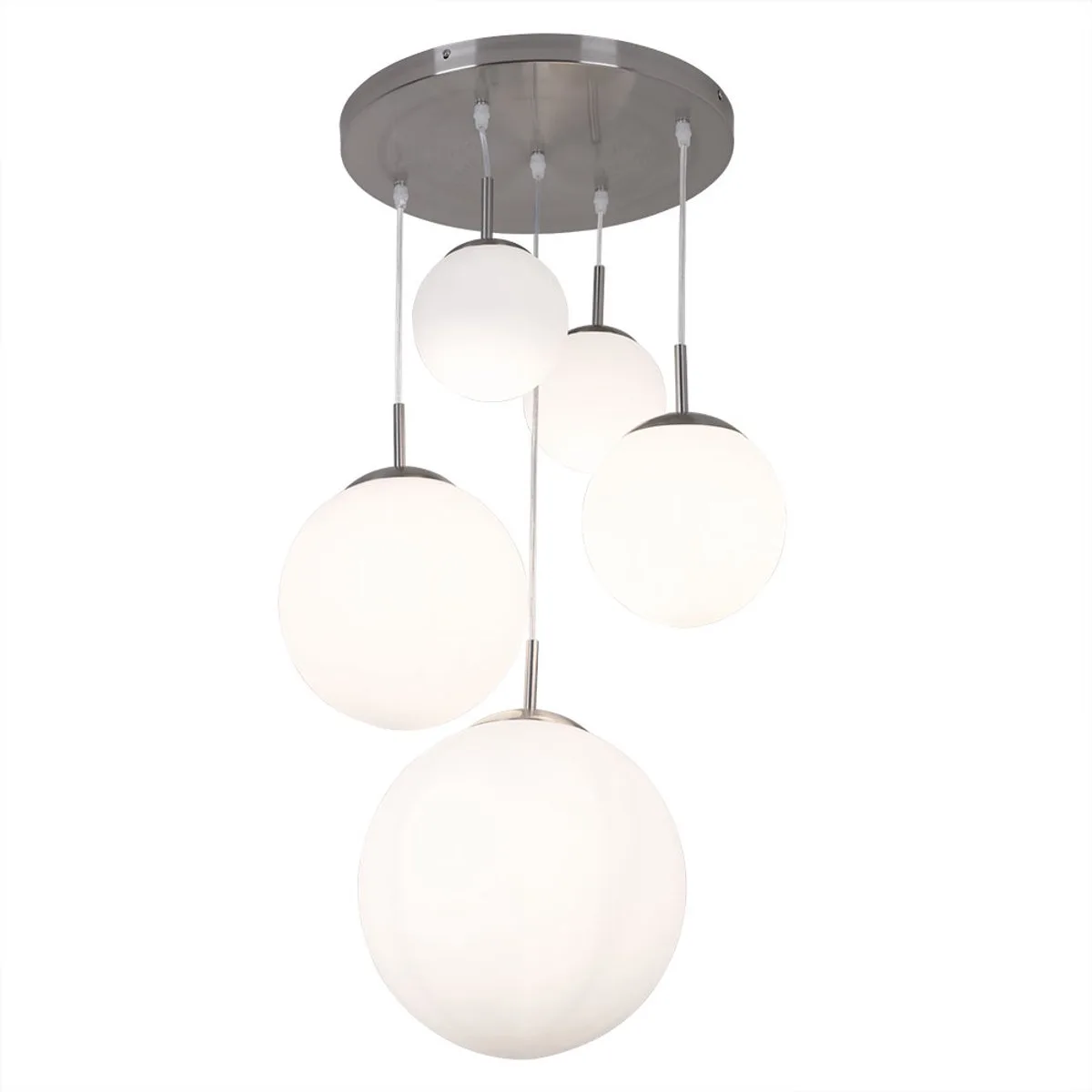 Plafond hanglamp 5 glazen bollen chroom design hanglamp woon eetkamer slaapkamer verlichtingsset inclusief LED lampen by Globo in White – product photo