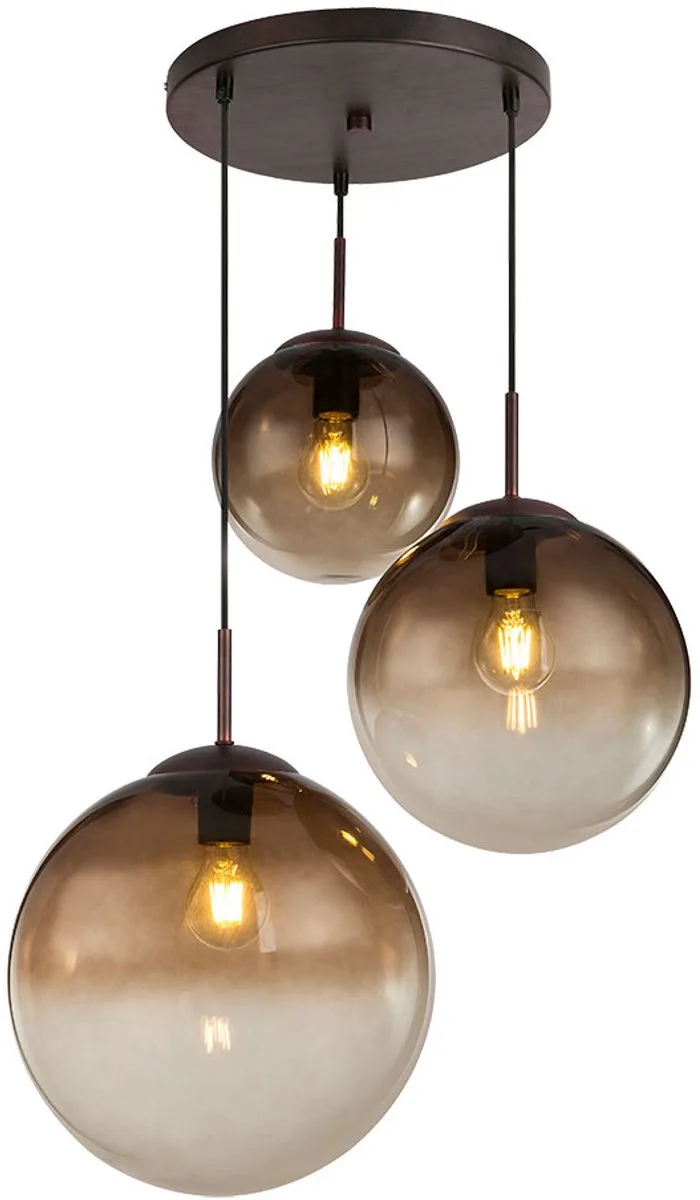 Plafond hanglamp amber glazen bol woonkamer hanglamp in set incl. LED lampen de Globo en Marron – photo produit
