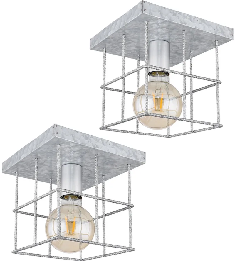 Plafondlamp 1 vlam plafondlamp woonkamer industriële spot E27, metalen rooster zinkkleurig, 1x E27 fitting, LxBxH 20x20x20 cm, set van 2 de Globo en Argent – photo produit