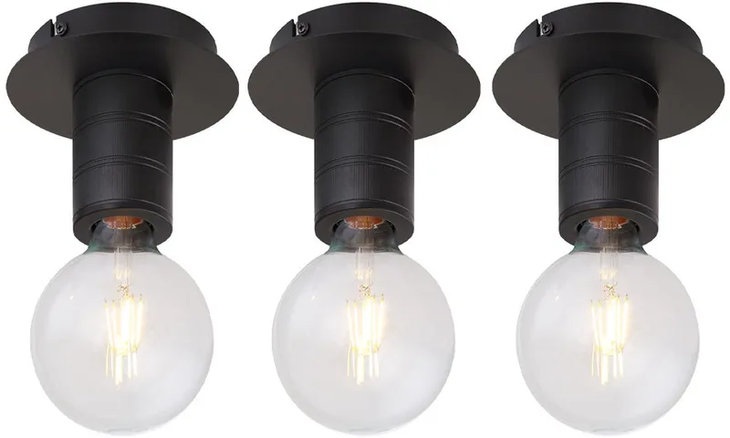 Plafondlamp 1 vlam woonkamerlamp metaal aluminium, 1x E27 fitting, DxH 15x11 cm, set van 3 von Globo in Schwarz – Produktfoto