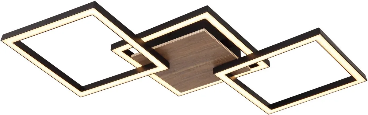Plafondlamp 1XLED 24 Watt met hout 1-Lichts Opaal de Globo en Matt zwart – photo produit