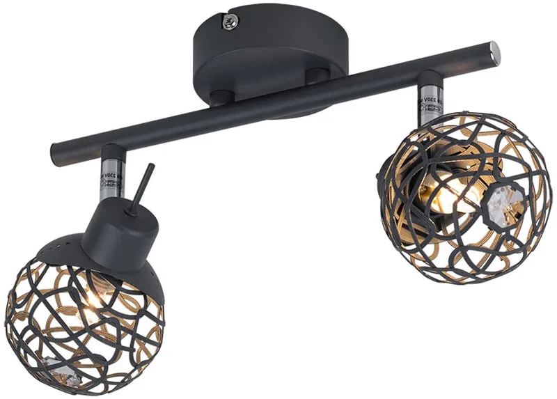 Plafondlamp 2-lichts aluminium plafondlamp eetkamer design grijs aluminium mesh kristal, beweegbare spots, 2x G9, LxBxH in cm: 25x8x14 cm de Globo en Anthracite – photo produit