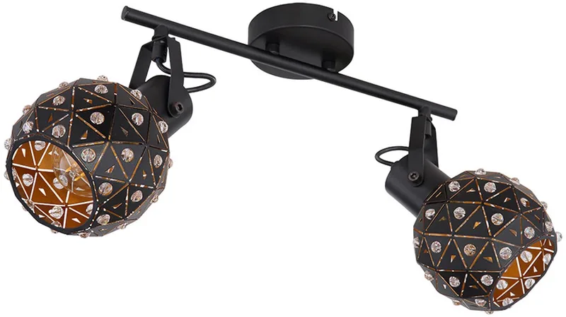 Plafondlamp 2-lichts metalen kristallen eetkamer design plafondlamp met beweegbare spots, metaal zwartgoud, 2x E27, LxBxH 35x12x26 cm by Globo in Black – product photo