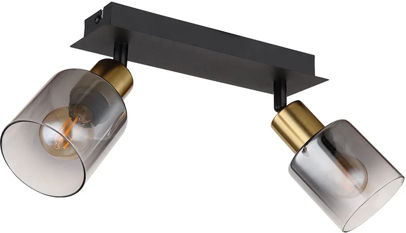 Plafondlamp 2-pits zwenkbare plafondlamp rookkleurig, goud 2x E14 stopcontacten, LxBxH 25x8x18,2 cm fra Globo i Sort – produktbillede