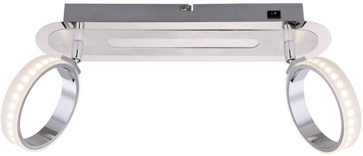 Plafondlamp 2 vlammen LED plafondlamp chroom Slaapkamerlamp Spots beweegbaar, 2x 5W 2x 350lm warm wit, BxH 16,5x35 cm by Globo in Silver – product photo