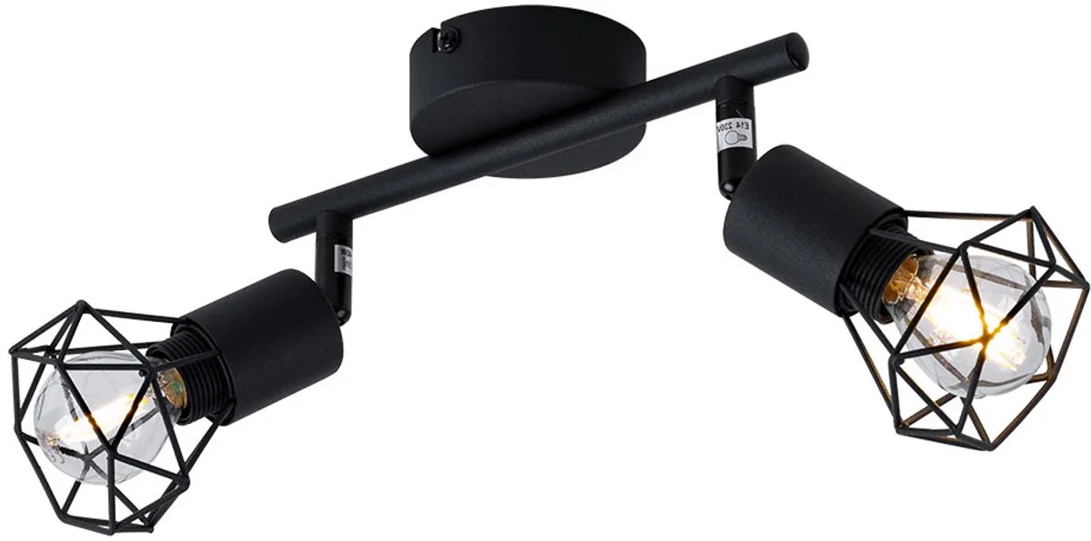 Plafondlamp 2 vlammen zwart Spotlight 2 spots draaibaar zwart, kooi design metaal, 2x LED 4W 350Lm warm wit, LxBxH 22x8x18 cm de Globo en Noir – photo produit
