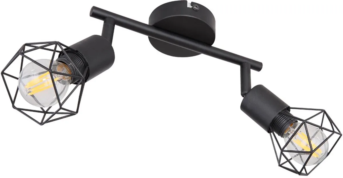 Plafondlamp 2 vlammen zwart Spotlight 2 spots draaibaar zwart, kooi design metaal, 2x 6W 2x 700lm warm wit, LxBxH 22x8x18 cm de Globo en Noir – photo produit