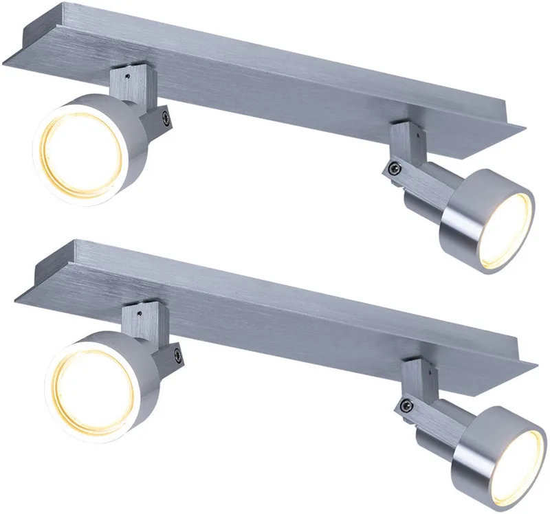 Plafondlamp 2 zwenkbare spots chroom, 2x LED 3,2W 240Lm warm wit, LxBxH 34x7x14 cm, set van 2 van Globo in Zilver – productfoto