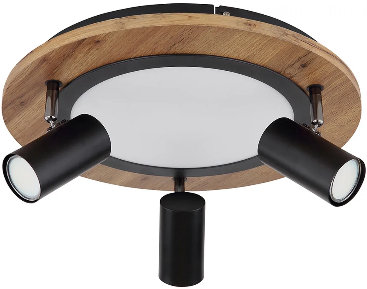 Plafondlamp 3 niveaus plafondlamp zwenkbare spot hout, 3x GU10, 1x LED 15W 1300Lm warm wit, DxH 40x18 cm de Globo en Noir – photo produit