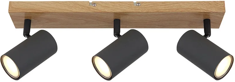 Plafondlamp 3 spots 3 vlammen GU10 3 vlammen, draaibaar, metaal houtlook grafiet, 3x GU10, LxBxH 41x6x12 cm by Globo in Grey – product photo