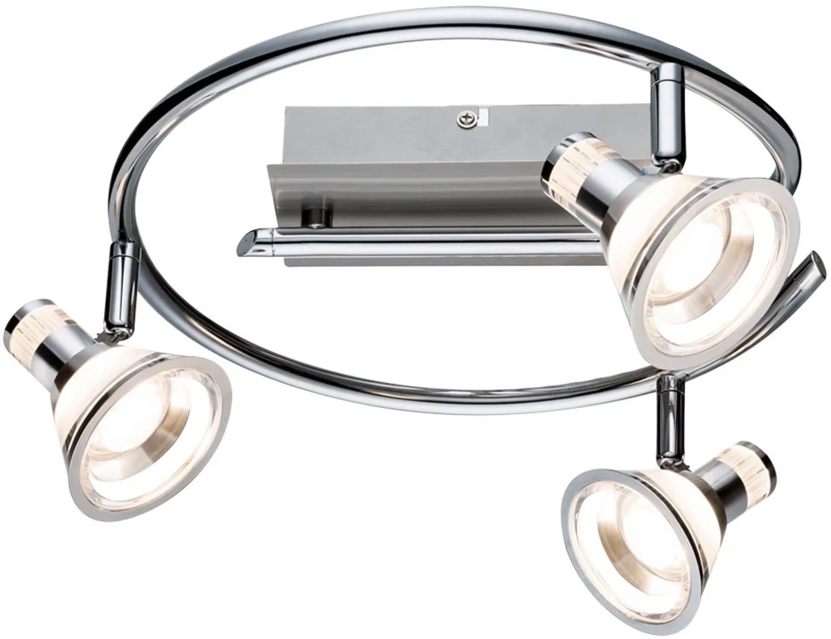 Plafondlamp 3 vlam Spotrondell draaibare plafondlamp chroom, acryl, 3x LED 5 Watt 330 Lumen warm wit, DxH 30x15 cm fra Globo i Sølv – produktbillede