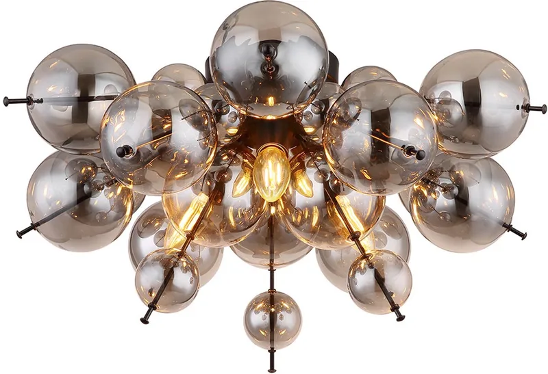 Plafondlamp 3 vlammen plafondlamp eetkamerlamp slaapkamerlamp woonkamerlamp glazen bol rookkleurig metaal glas, DxH 55x28 cm de Globo en Noir – photo produit