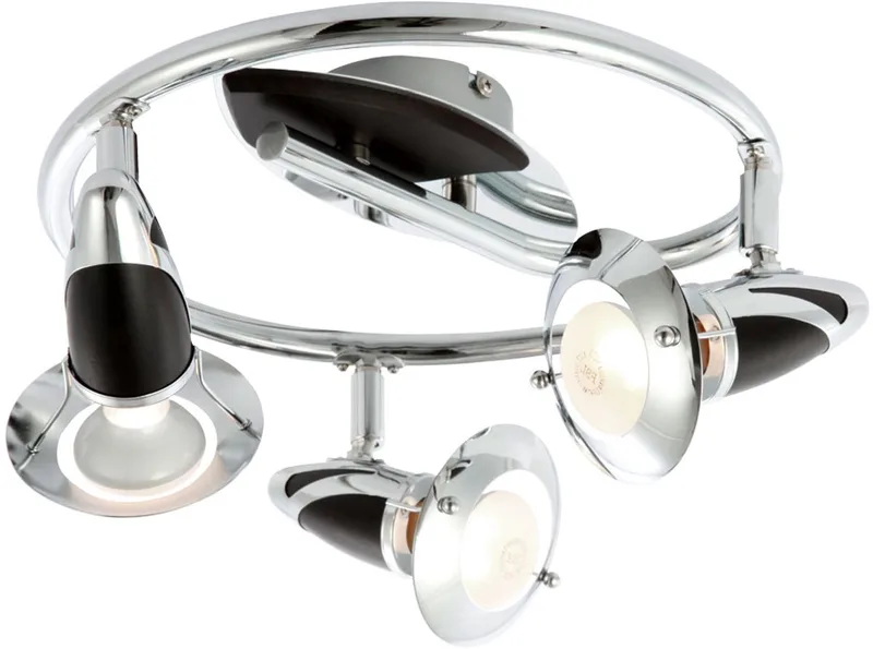 Plafondlamp 3 vlammen woonkamer rond zwenkbaar, chroom hout donkerbruin, 3x E14, DxH 30 x 17,5 cm de Globo en Argent – photo produit