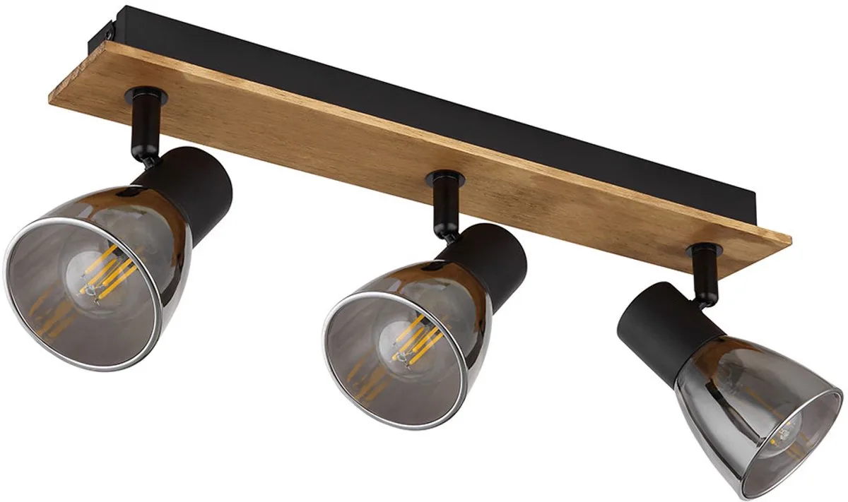 Plafondlamp 3 vlammen zwart hout slaapkamer, 3 draaibare spots, metaalglas, zwarte rook, 3x E14 stopcontacten, LxBxH 40x7x15,5 cm van Globo in Bruin – productfoto