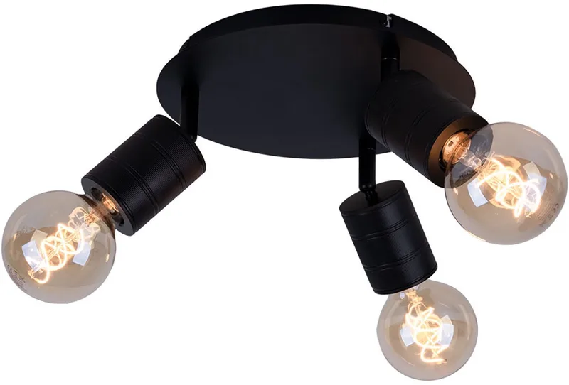 Plafondlamp 3 vlammen zwenkbare plafondspot woonkamer metaal aluminium, 3x E27 stopcontacten, D 28 cm by Globo in Black – product photo