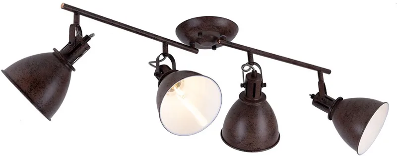 Plafondlamp 4 spots Spotlight stripspot verplaatsbare spot plafondlamp, roest metaal, 4x E14 stopcontacten, LxBxH 80x15x20 cm de Globo en Marron – photo produit