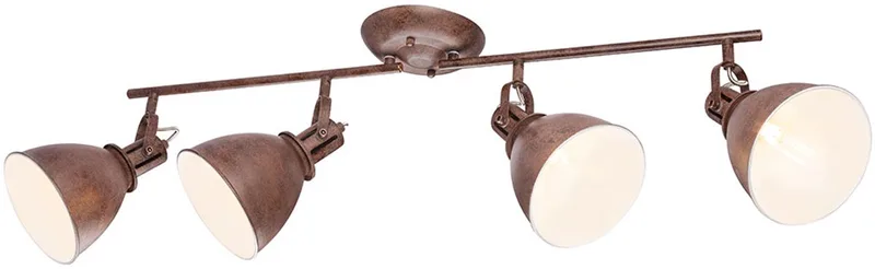 Plafondlamp 4 spots Spotstrip Spotlight verplaatsbaar Spotlight plafondlamp, roest metaal, 4x E14 stopcontacten, LxBxH 80x15x20 cm de Globo en Marron – photo produit