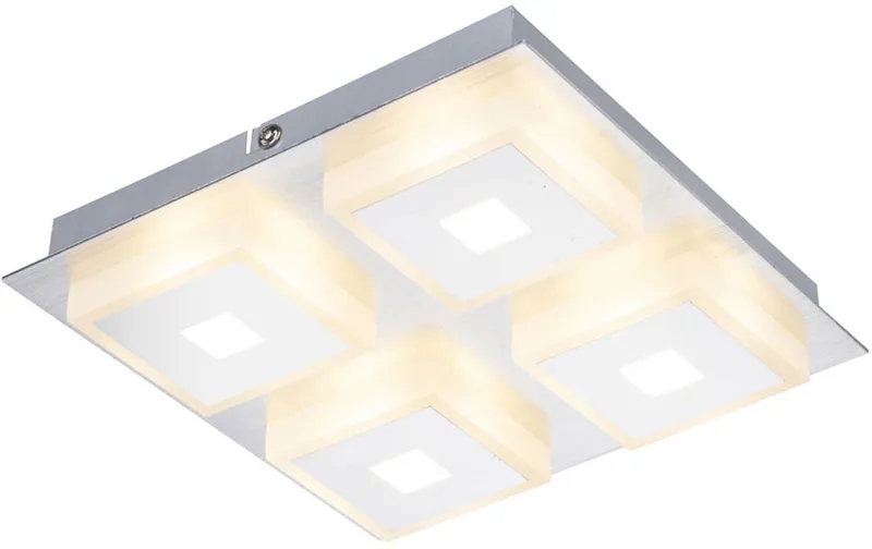 Plafondlamp 4-vlam woonkamer aluminium verlichting satijn, chroom acryl, 4x LED 4x 5 Watt 4x 210 lm, L x B x H 20x20x4 cm von Globo in Weiß – Produktfoto