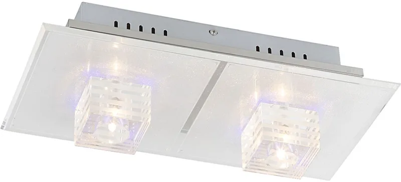Plafondlamp afstandsbediening plafondlamp glas woonkamerlamp chroom slaapkamerlamp, 24x decoratieve LED kleurwissel, 2x G4 stopcontacten, LxBxH 40x20,5x12,5cm de Globo en Argent – photo produit