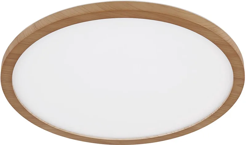 Plafondlamp badkamerlamp houtlook woonkamerlamp plafondlamp LED achtergrondverlichting, IP44, gesatineerd opaal, 1x LED 24W 2300lm 3000K warm wit, DxH 42x2,5 cm fra Globo i Brun – produktbillede