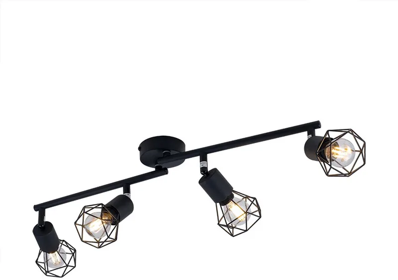 Plafondlamp beweegbaar 4 vlammen woonkamer plafondlamp spots verstelbare kooi spot 4x E14 stopcontacten, LxBxH 60x8x19,5 cm von Globo in Schwarz – Produktfoto