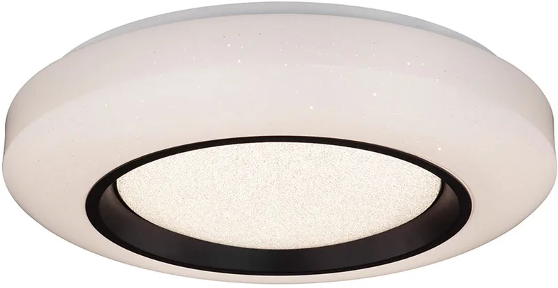 Plafondlamp Binnenverlichting Acryl metaal wit opaal zwart dimbaar met afstandsbediening, Sparkle decor, CCT schakelen, 1x LED 40 watt 2620 lumen warm-koud wit, DxH 50x11cm by Globo in White – product photo