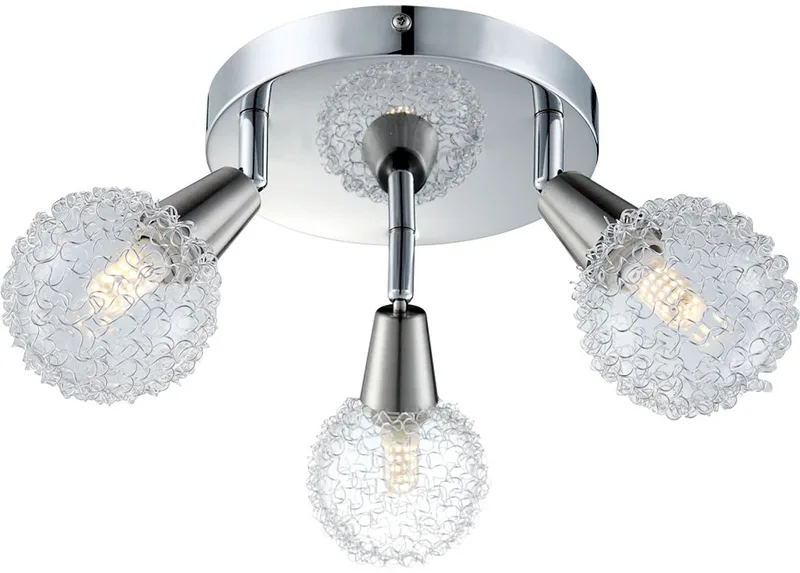 Plafondlamp chroom helder eetkamer design lamp Spotrondell ALU bal gaas plafondlamp woonkamer, beweegbare spots, 3x E14 LED 3W 300lm, 18 cm von Globo in Silber – Produktfoto