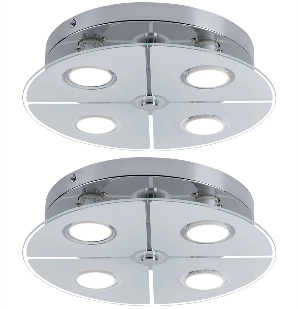 Plafondlamp chroom LED plafondlamp woonkamer, gesatineerd glas, 4x 3W 250lm 3000K, DxH 30x7,5 cm, set van 2 de Globo en Argent – photo produit