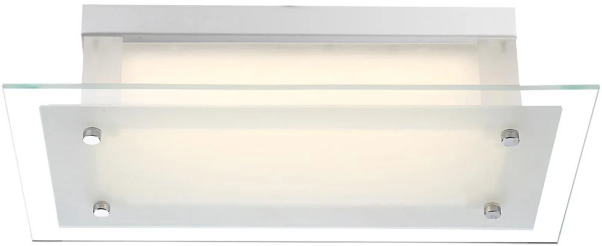 Plafondlamp chroom Woonkamerlamp LED plafondlamp Halverlichting Satijnglas, metaal, 10,8W 920lm neutraal wit, LxBxH 36x19x9,7 cm de Globo en Duidelijk – photo produit