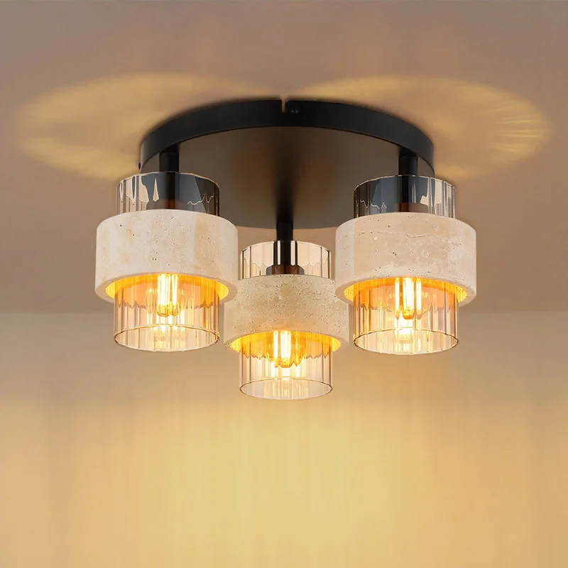 Plafondlamp Daren, 3-lamps, beige/amber/zwart, Ø 38 cm, E27 de Globo en Beige, Amber, Noir – photo produit