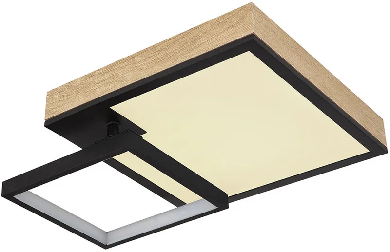Plafondlamp Designlamp Houten lamp Woonkamerlamp, Regenboog effect dimbaar Afstandsbediening verplaatsbaar CCT, LED 21W 1000Lm warm wit-koud wit, LxBxH 60x41x10cm by Globo in Houtlook – product photo