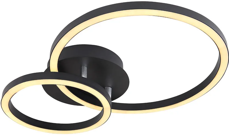 Plafondlamp designlamp plafondlamp rond licht woonkamer ring licht aan te passen, metaal acryl, 1x LED 18W 600Lm, LxBxH 42x30x7,5 cm de Globo en Noir – photo produit