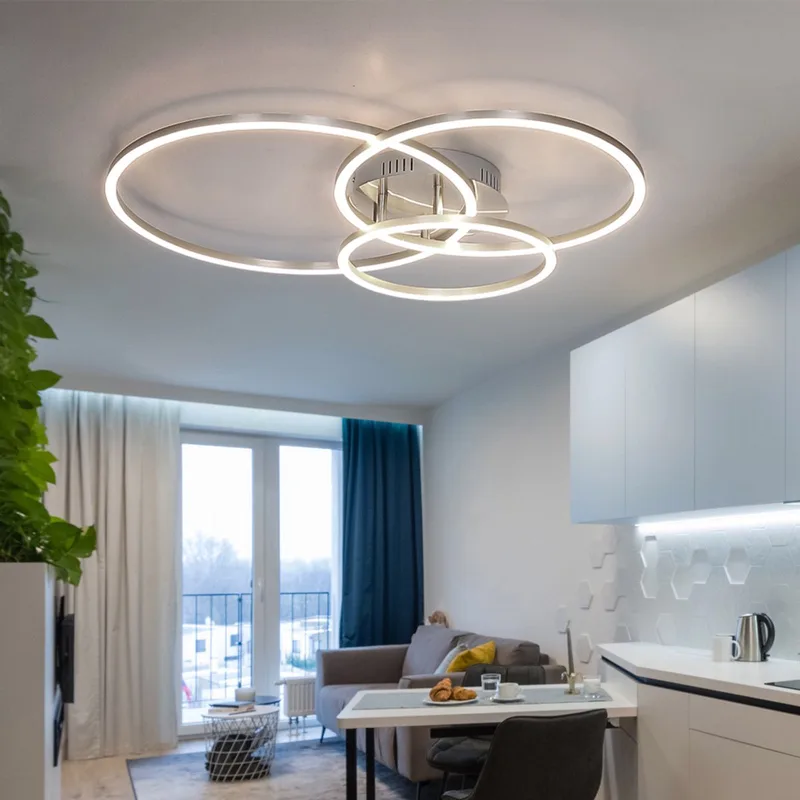 Plafondlamp designlamp woonkamer plafondlamp 3 vlammen, ring design metaal wit opaal nikkel, LED 40 watt 1770 lumen warm wit, HxLxB 10x68x55cm de Globo en Argent – photo produit