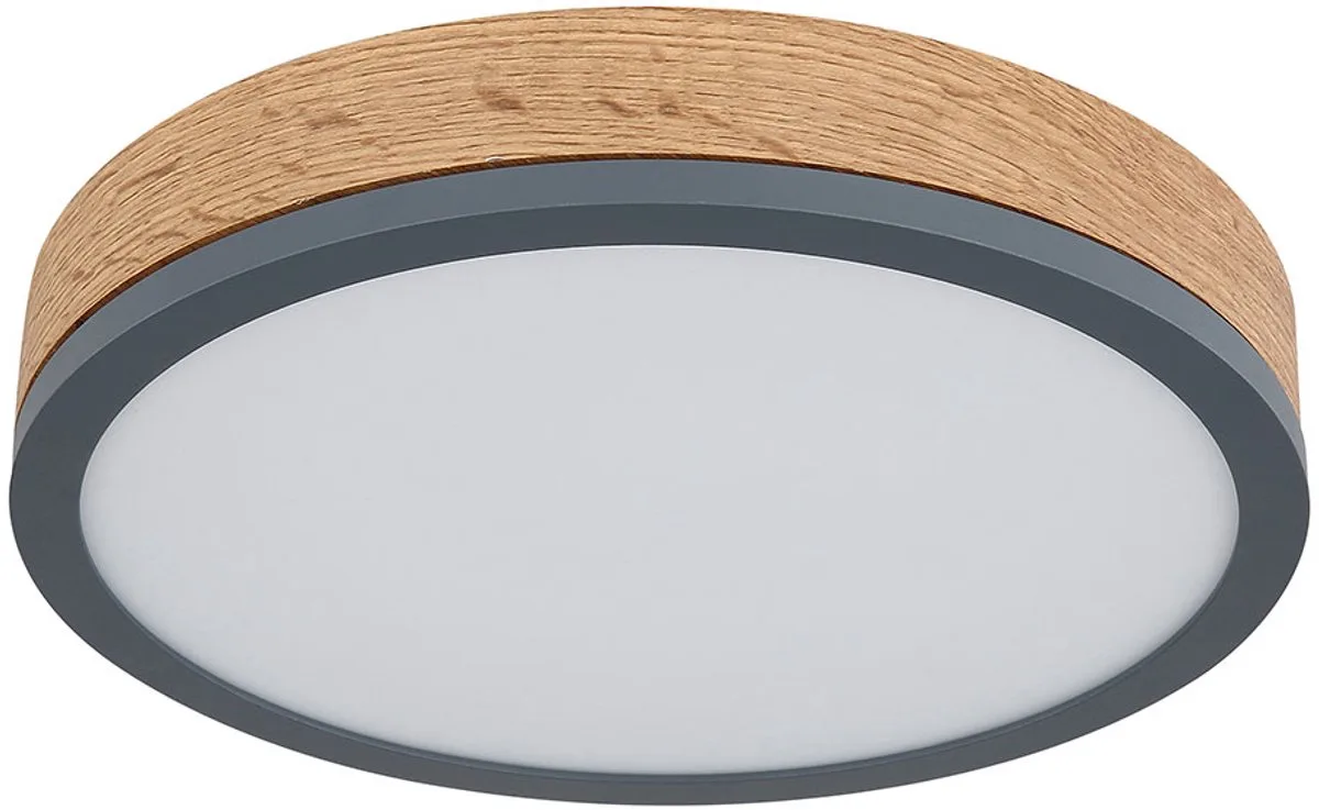 Plafondlamp Designlamp Woonkamerlamp Keuken houtlook, metaal opaal grafiet, 1x LED 12 watt 950 lumen warm wit, DxH 30x8,5 cm de Globo en Marron – photo produit